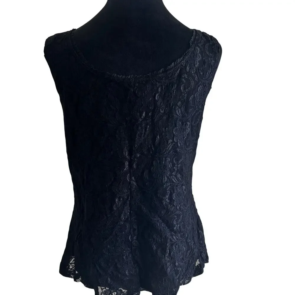 Black Lace Corset Tank Top 22W Lace Up Bustier Stretch Goth Y2K Whimsigoth - Picture 3 of 7
